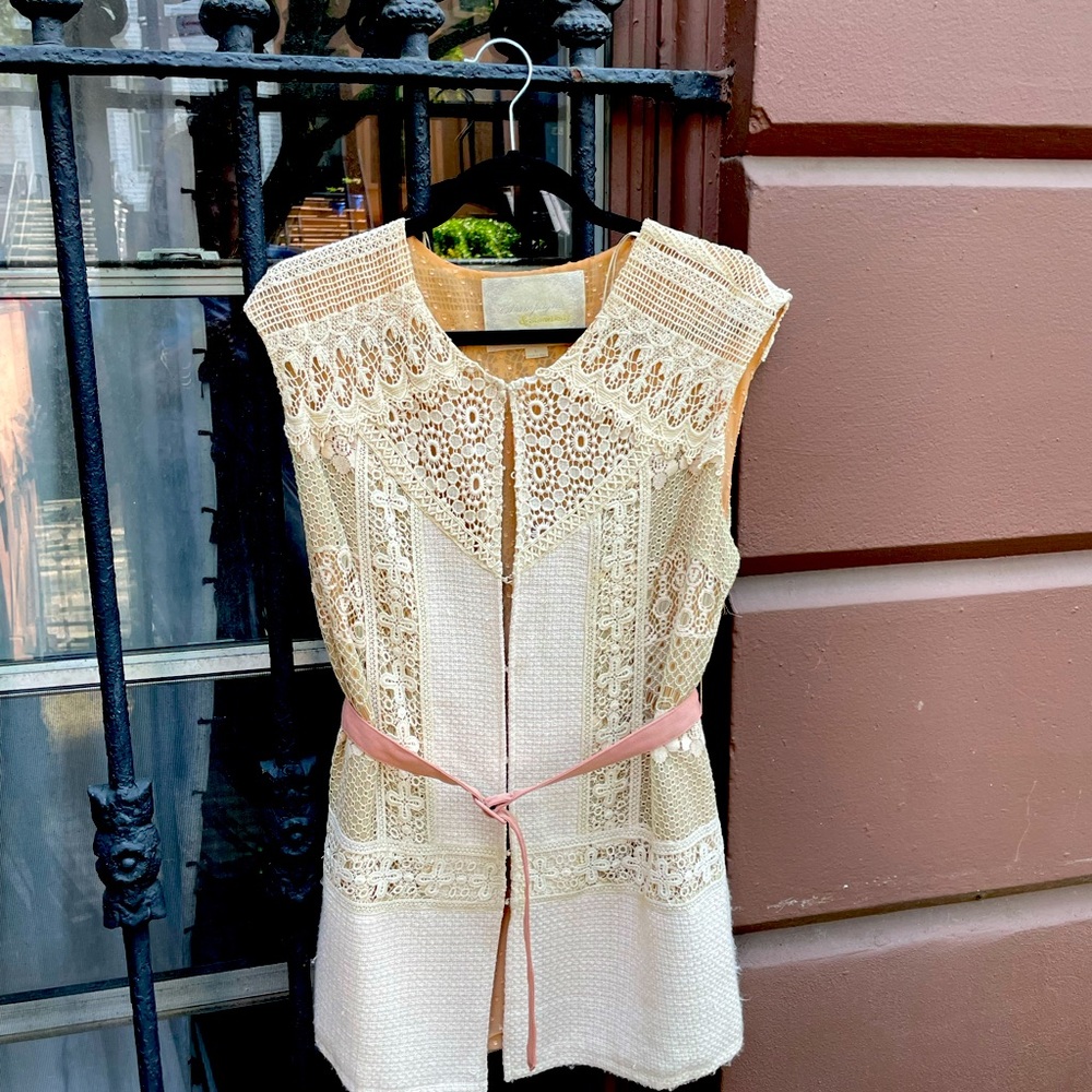 Vintage-style, lace, crochet, belted vest